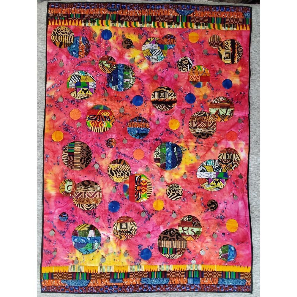 Beautiful Quilted Art 35.5"x50" Wall Hanging signed by Artist - Circling Africa